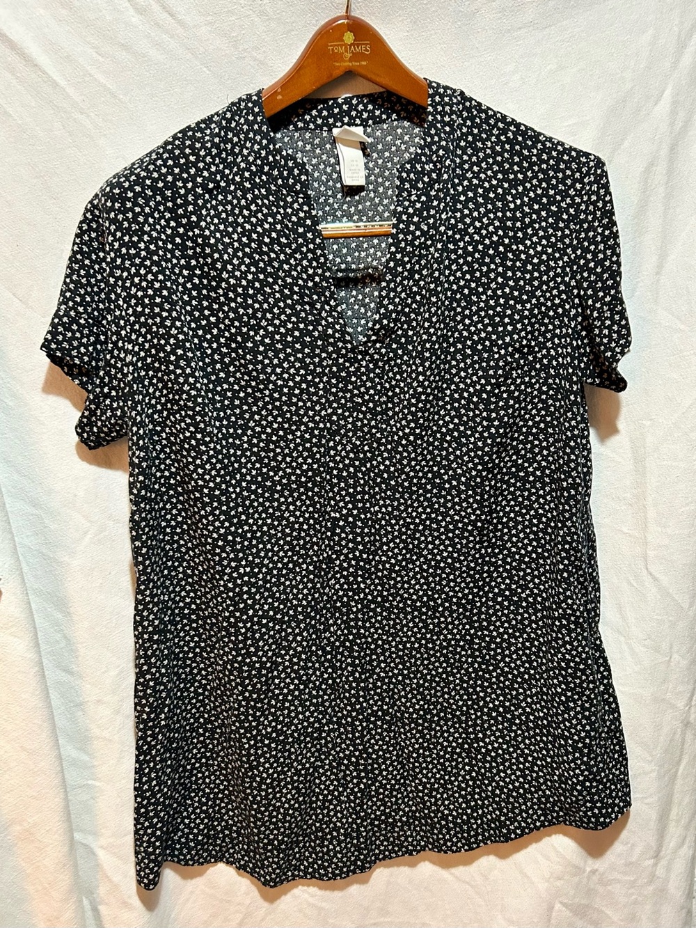 H&M Black White Ditsy Floral Print Short Sleeve Top Tunic Mini Dress Womens 10